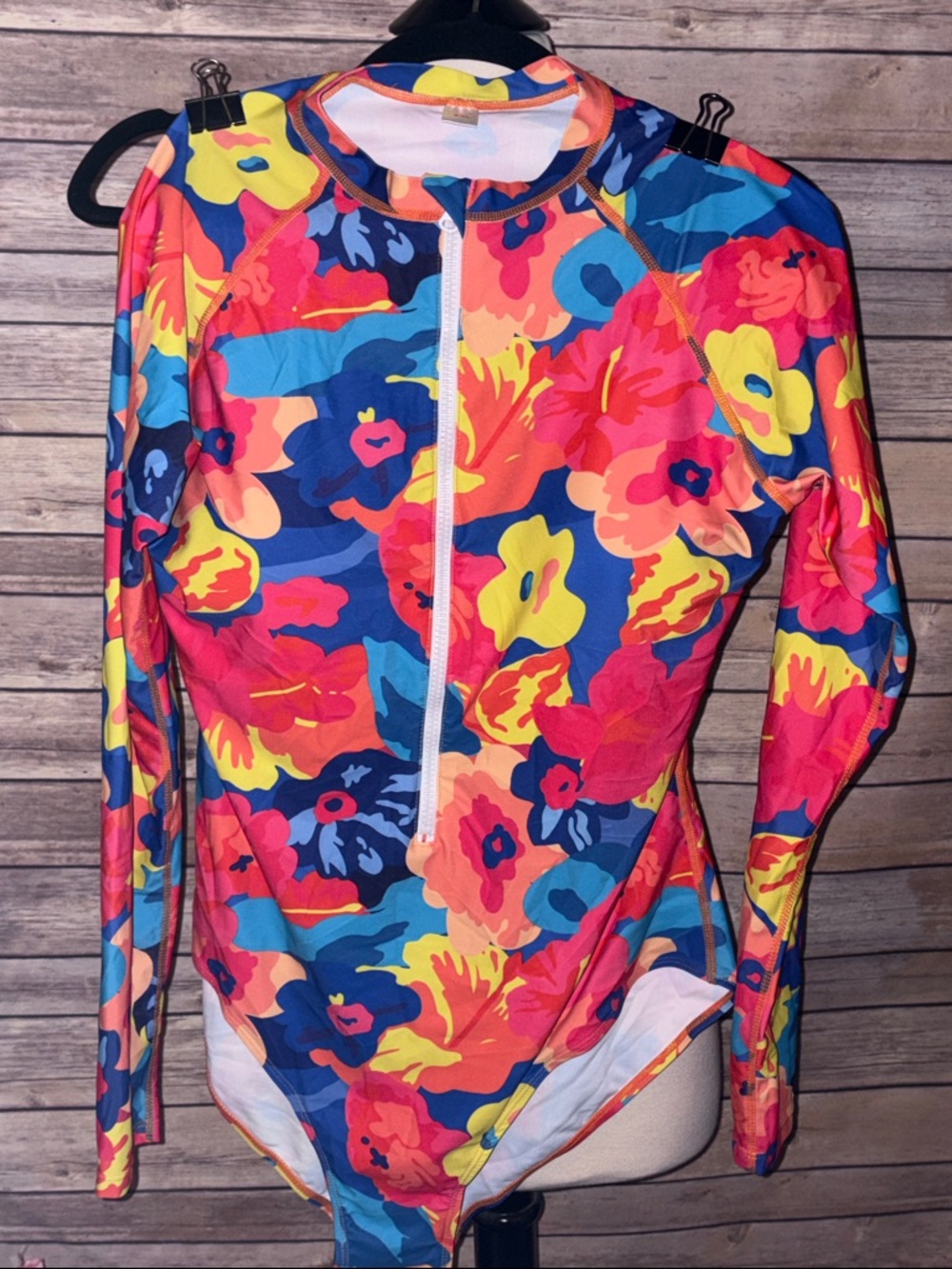 Women’s Long Sleeve Floral Front-Zip Rash Guard Swimsuit - Multicolor